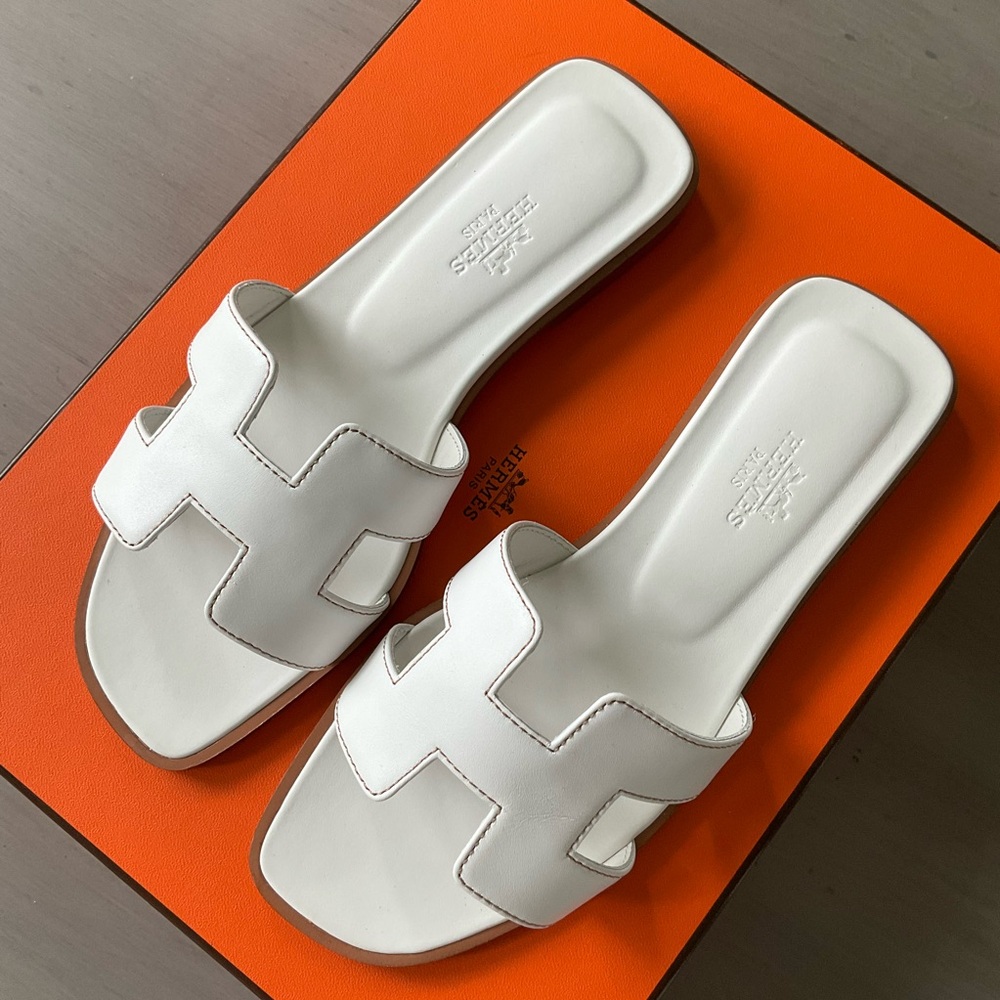 Hermes White (Blanc) Oran Sandals